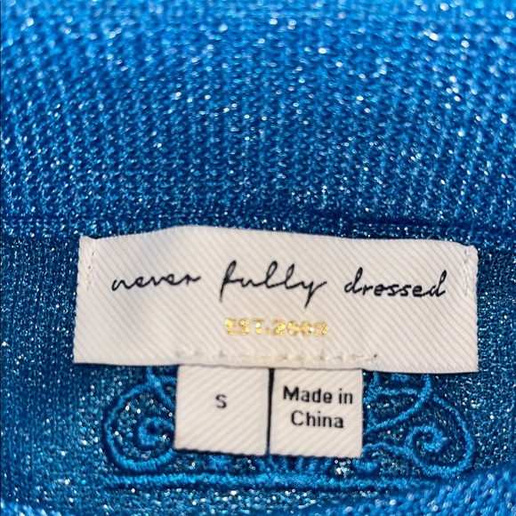 Never Fully Dressed Zazi sheer sweater in turquoise size Small - Picture 8 of 9